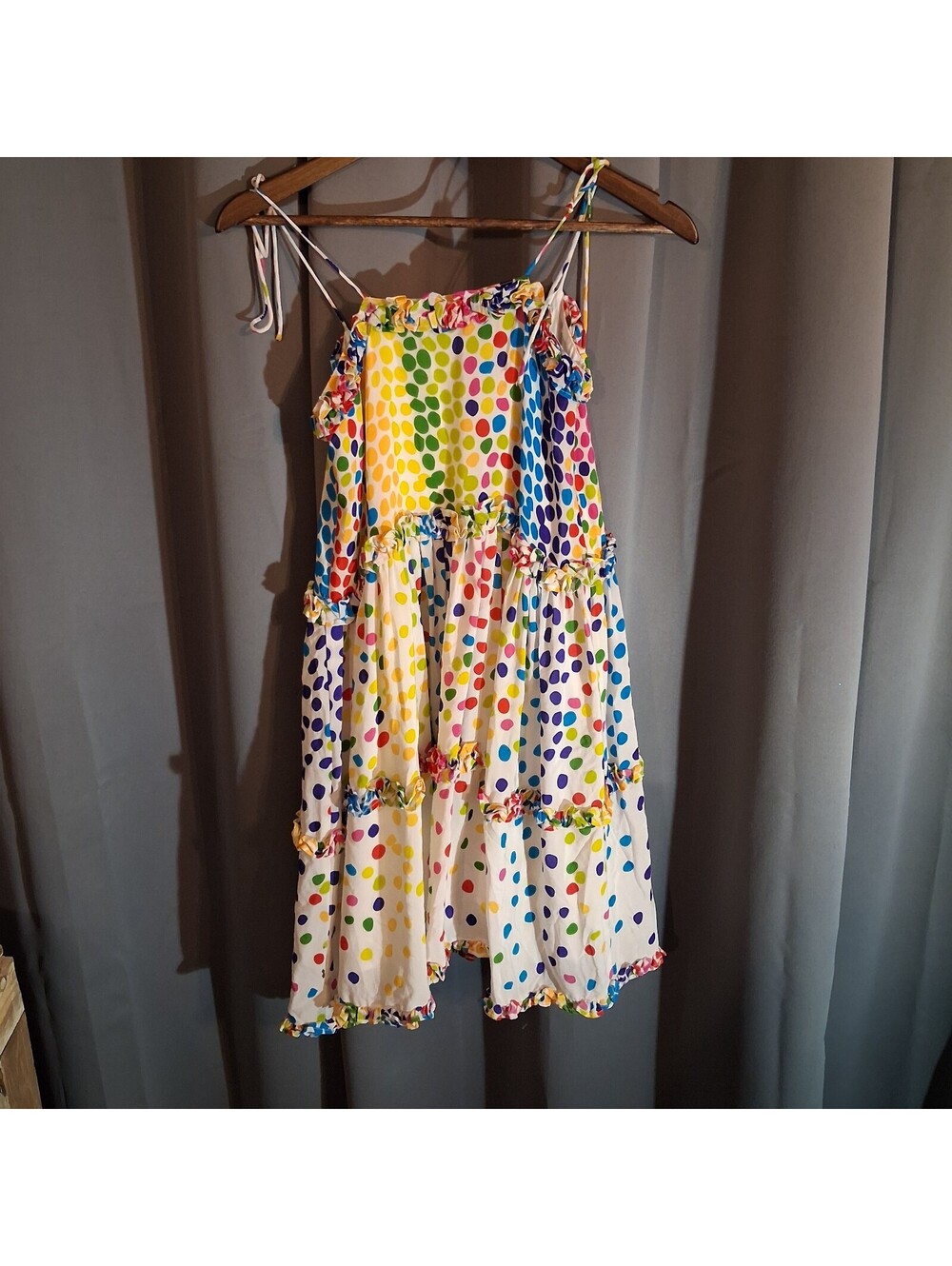 All Things Mochi Rainbow Polka Dot Spaghetti Strap Dress Size S